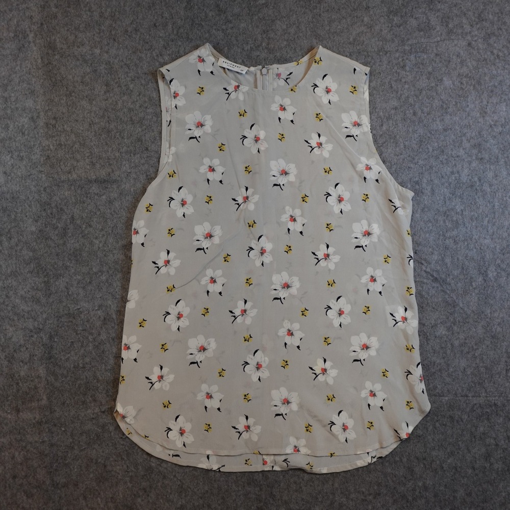 Equipment Femme‎ Top Women Small Grey Silk Floral Sleeveless Crew Neck Shell